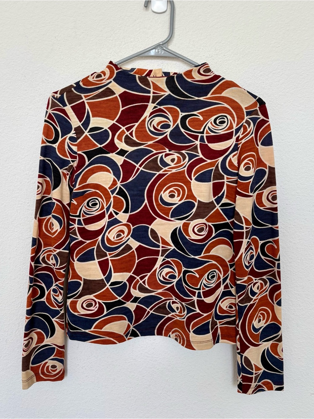 Voice of Voices Wool Vintage Inspired Abstract Long Sleeve Mock Neck Top Small